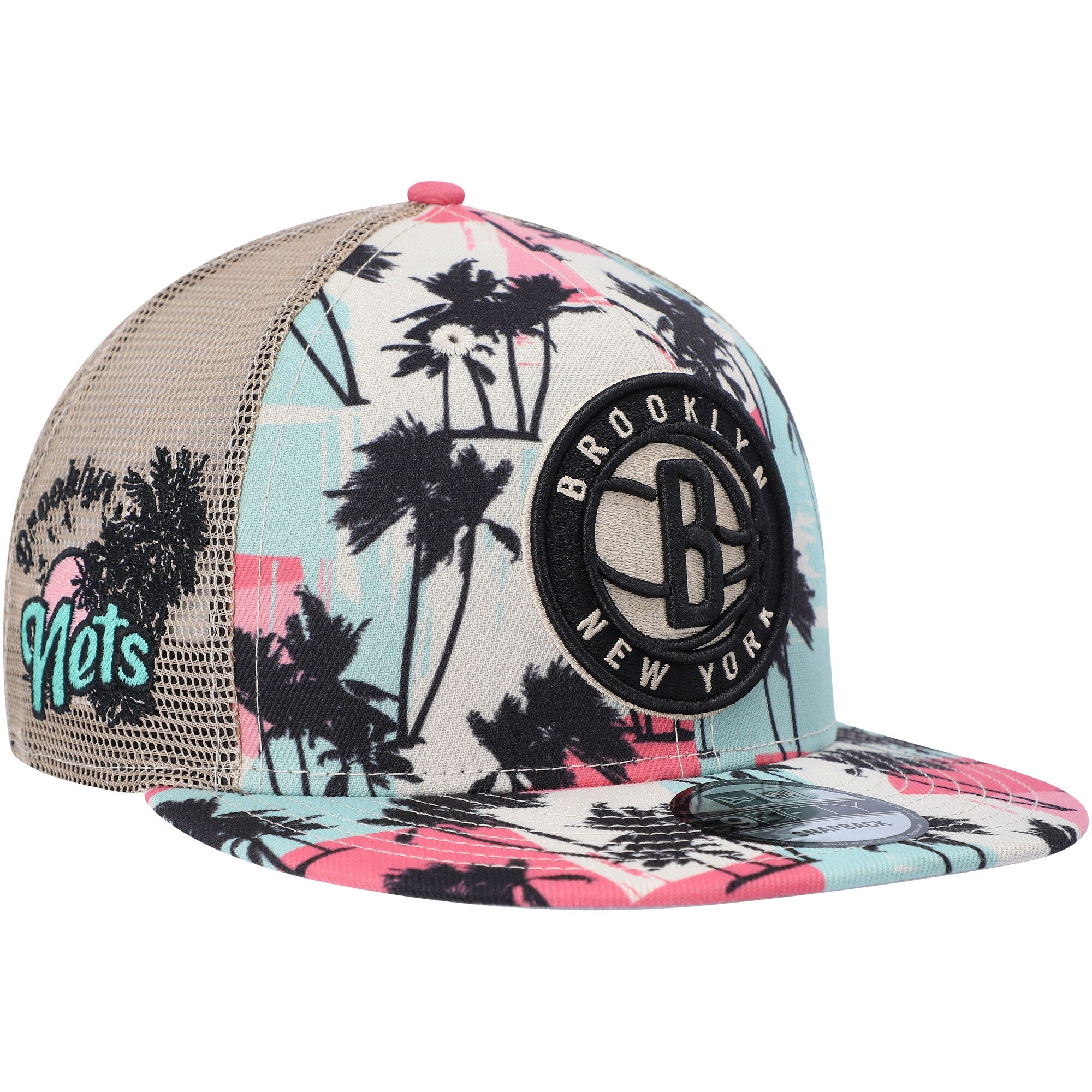 Brooklyn Nets New Era Palm Trees 9FIFTY Trucker Snapback Hat - Cream