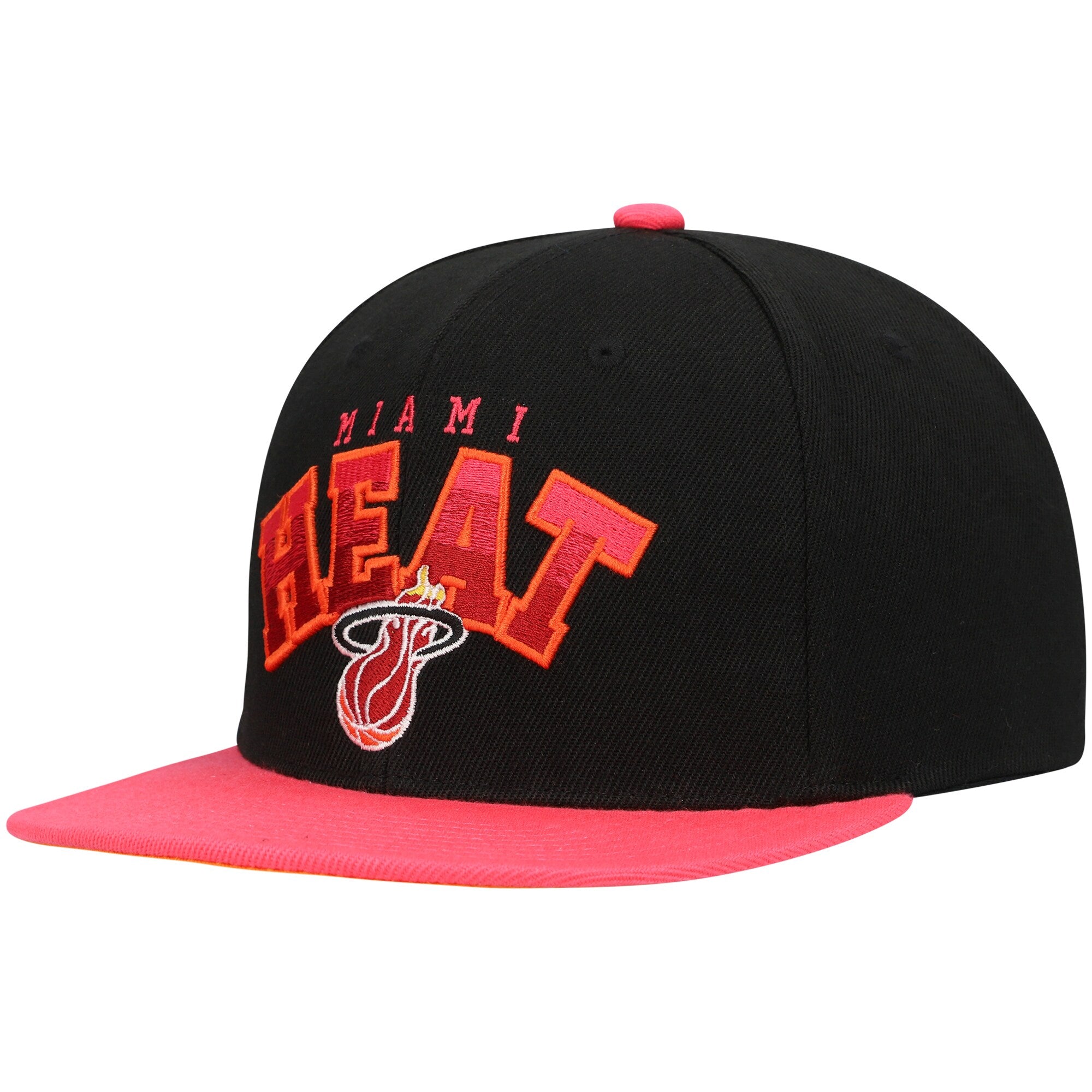 Miami Heat Mitchell & Ness Hardwood Classics Gradient Wordmark Snapback Hat - Black/Pink