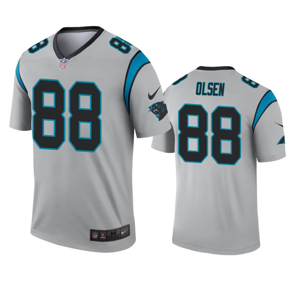 Men s Carolina Panthers Greg Olsen Inverted Legend Jersey   Silver
