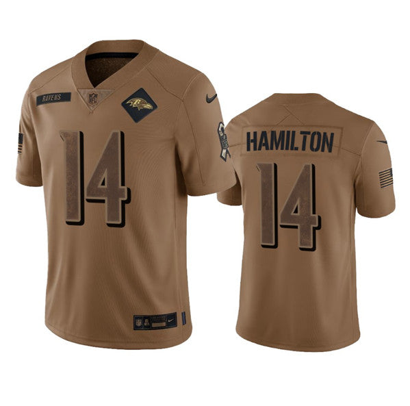 Men s Baltimore Ravens Kyle Hamilton 2023 Brown Salute To Service Limited Stitched Jersey