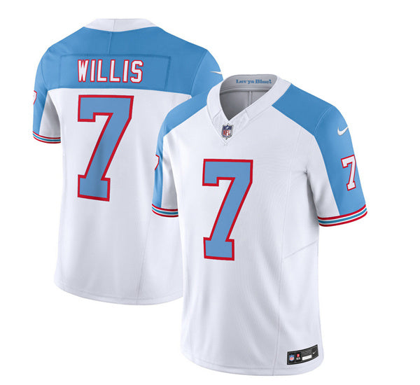 Men s Tennessee Titans Malik Willis White Blue 2023 F.U.S.E. Vapor Limited Throwback Stitched Jersey
