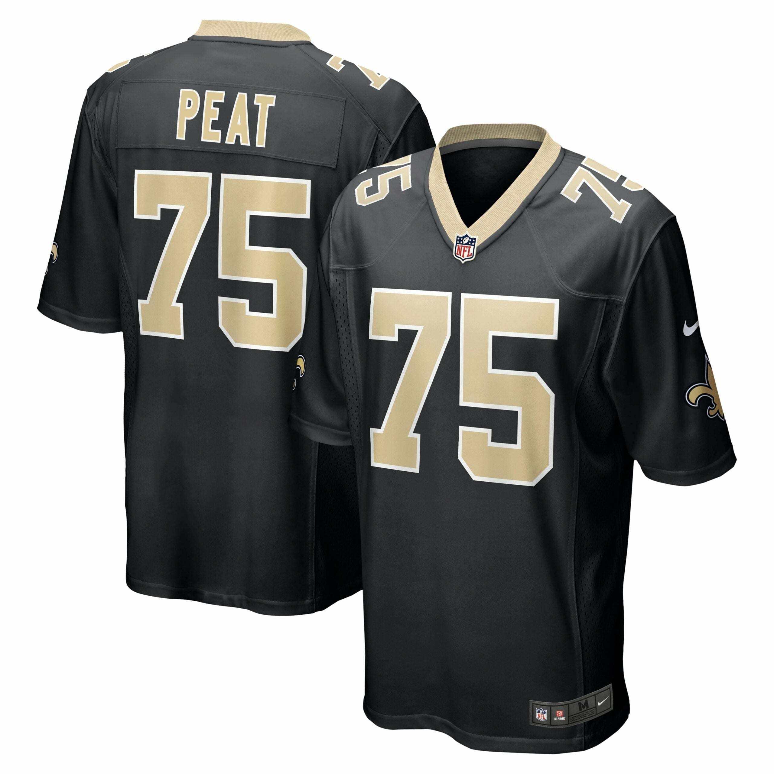 Men s Nike Andrus Peat Black New Orleans Saints Game Jersey