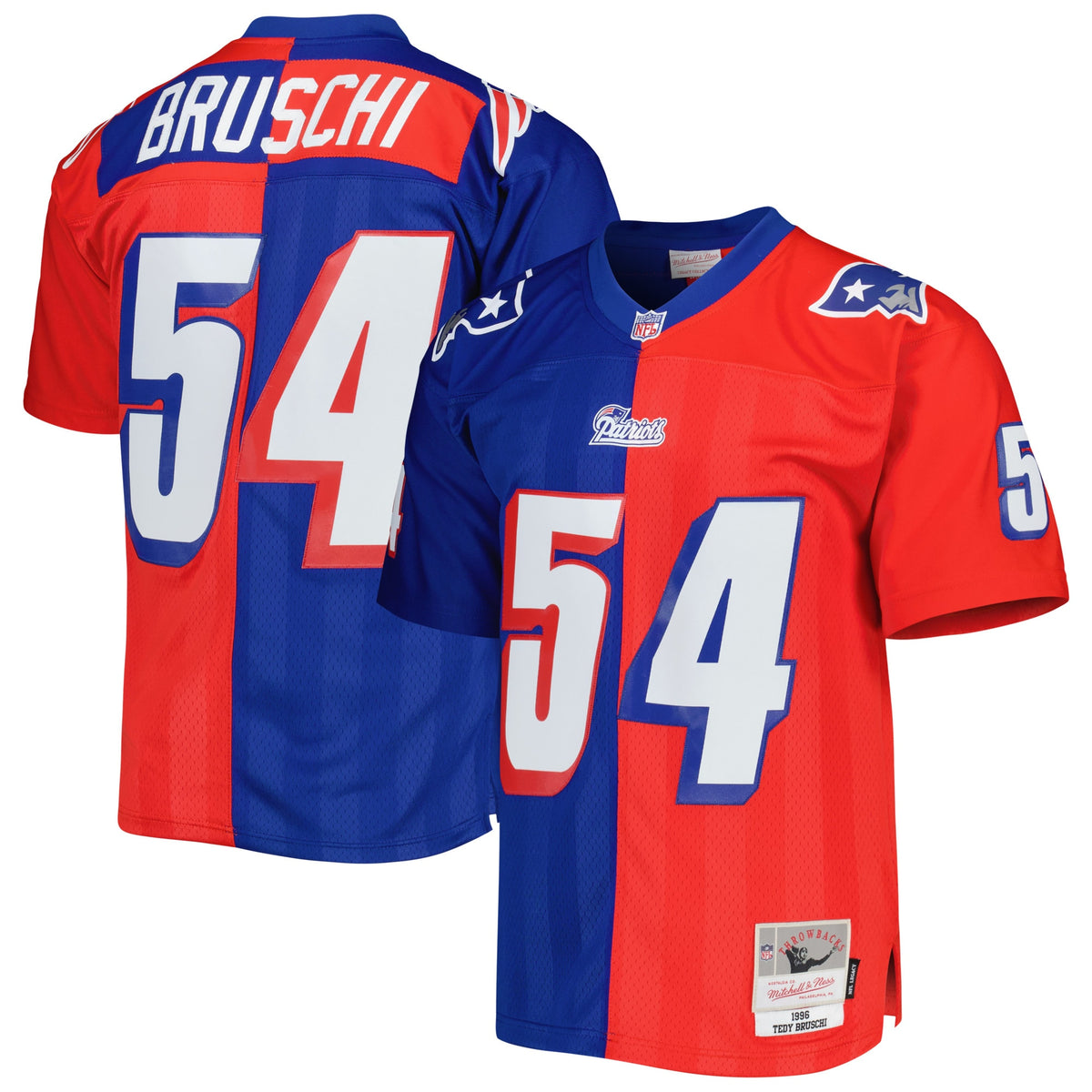 Tedy Bruschi New England Patriots Mitchell   Ness 1996 Split Legacy Replica Jersey   Royal/Red