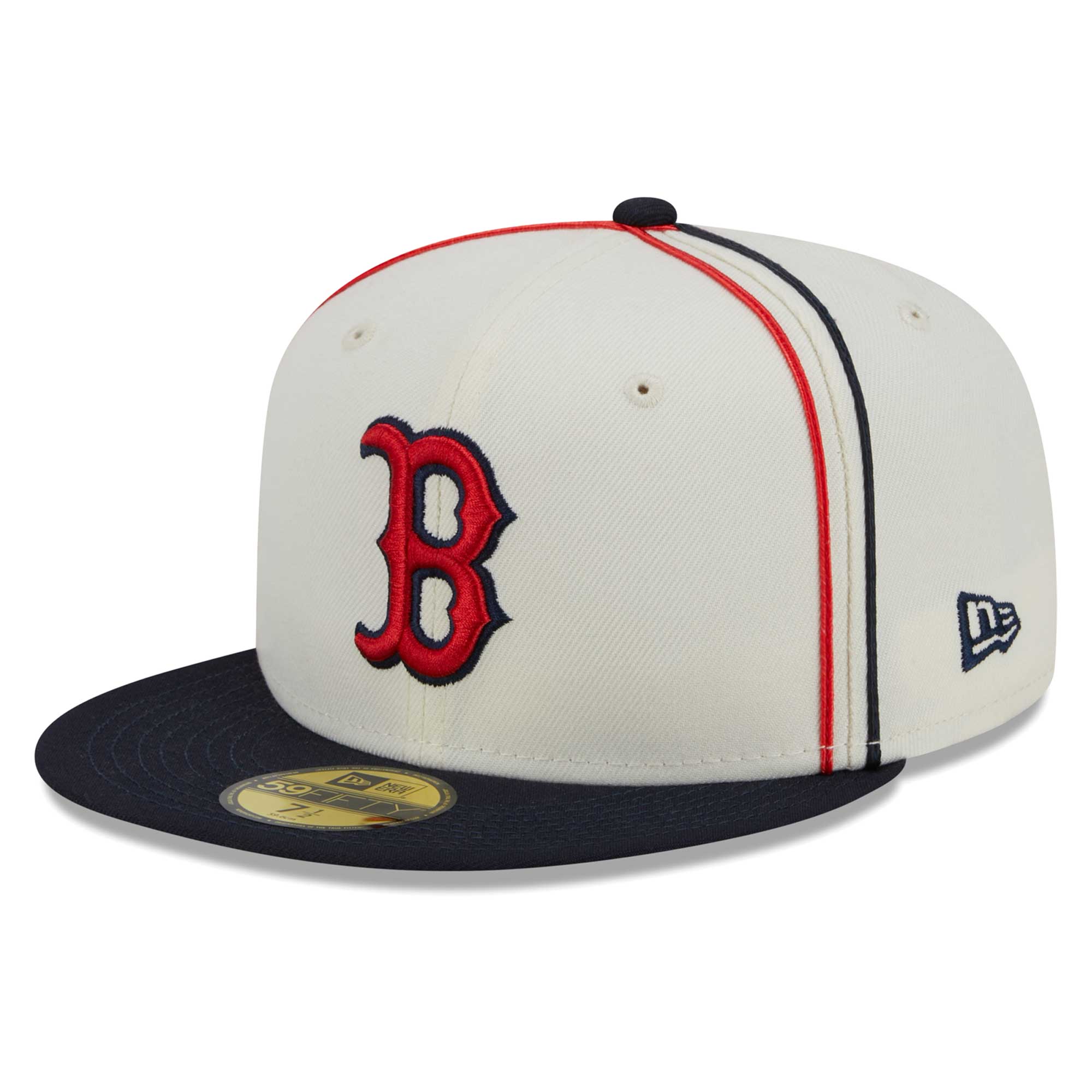 Boston Red Sox New Era Chrome Sutash 59FIFTY Fitted Hat - Cream/Navy