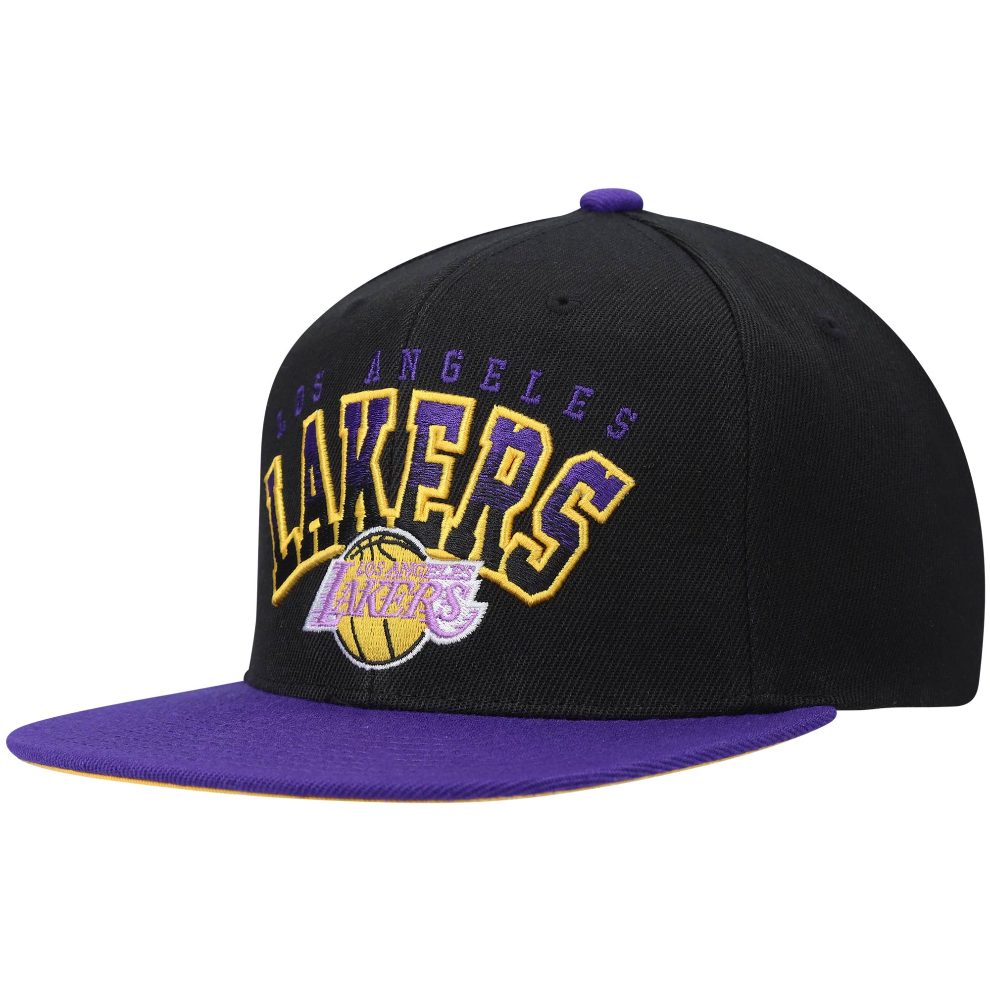 Los Angeles Lakers Mitchell & Ness Hardwood Classics Gradient Wordmark Snapback Hat - Black/Purple
