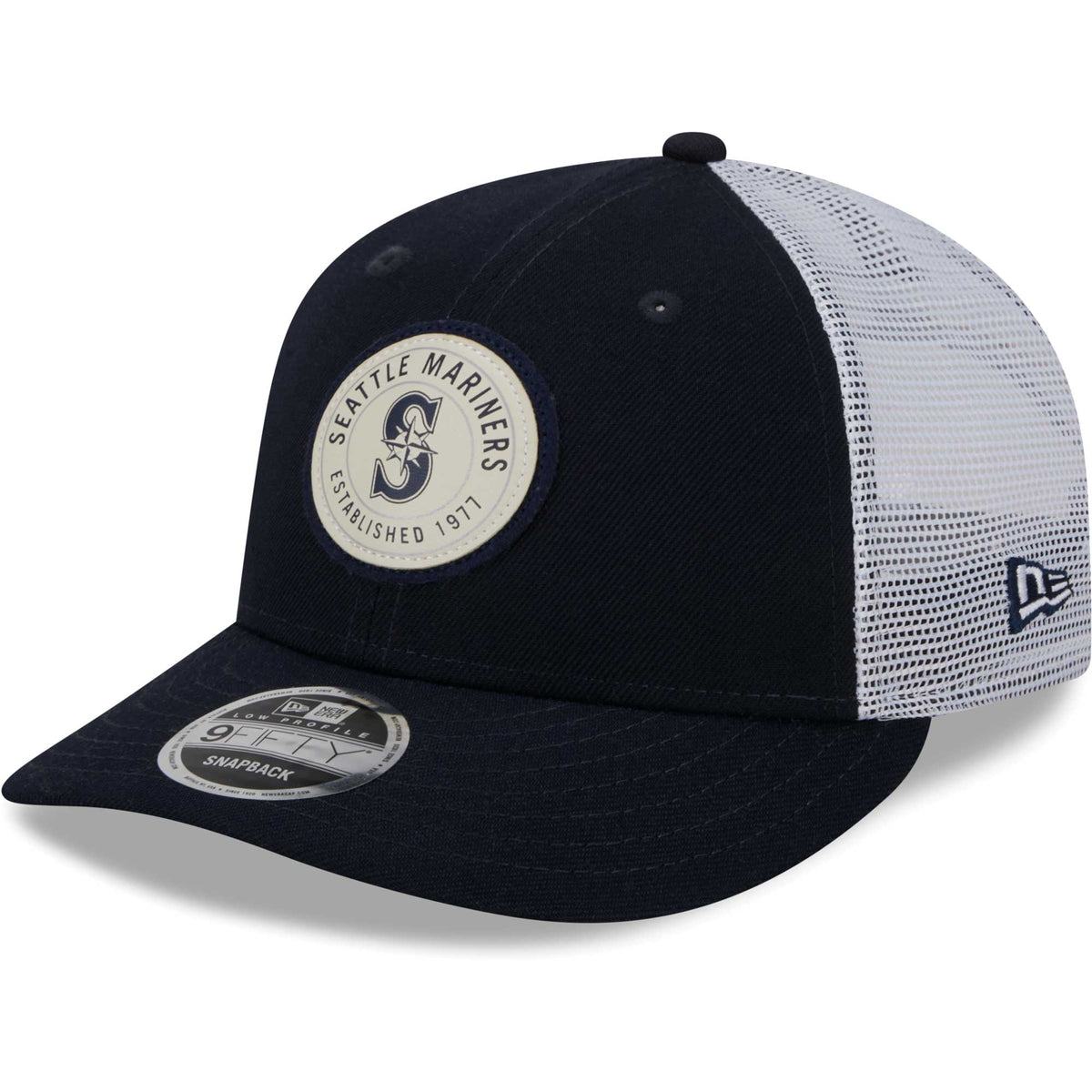 Seattle Mariners New Era Circle Trucker Low Profile 9FIFTY Snapback Hat - Navy