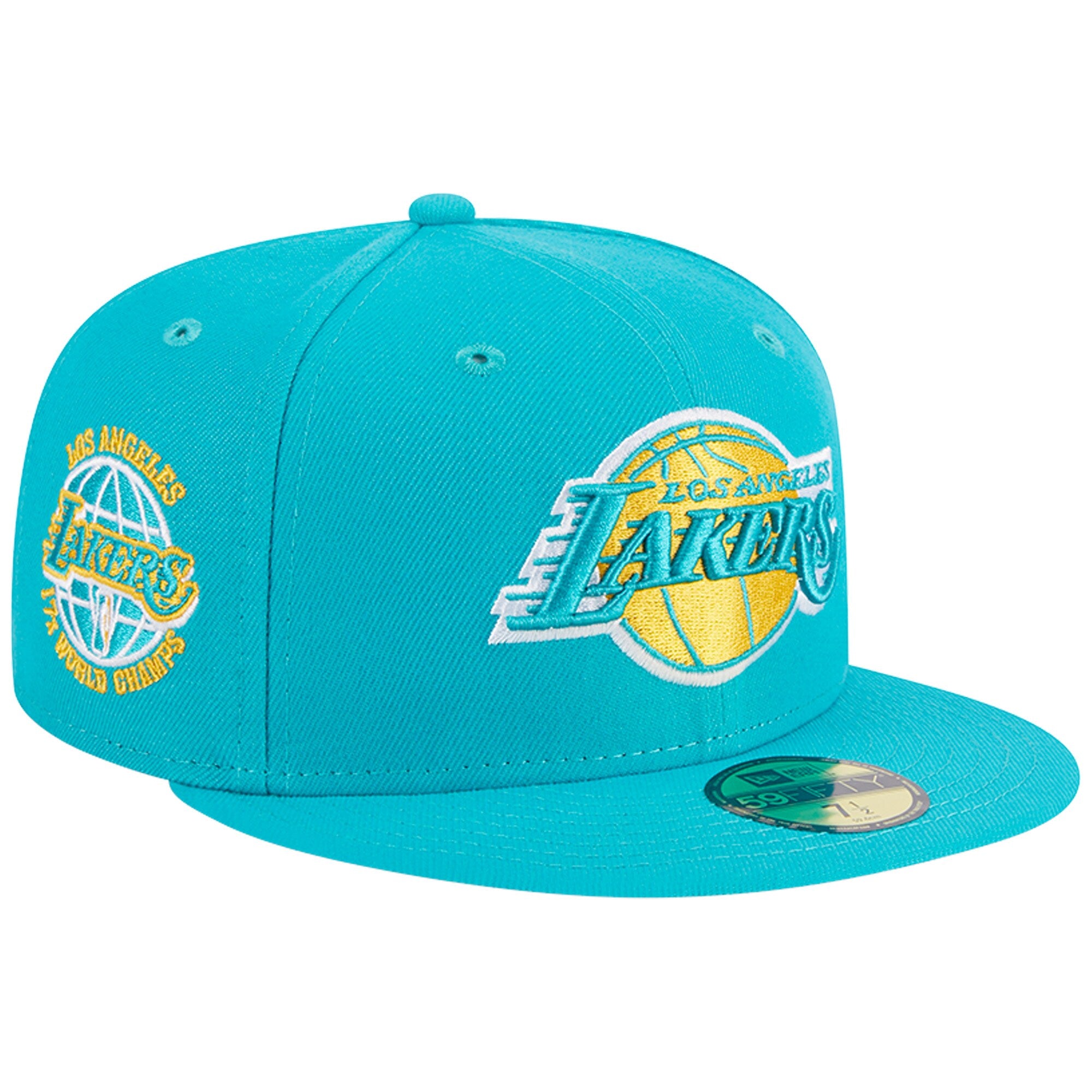 Los Angeles Lakers New Era 17-Time Champions Breeze Grilled Yellow Undervisor 59FIFTY Fitted Hat - Turquoise