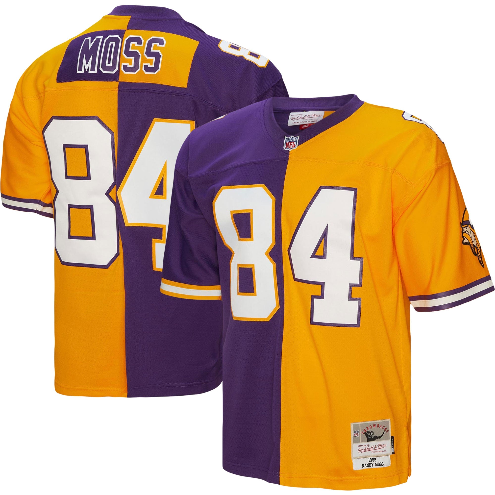 Randy Moss Minnesota Vikings Mitchell   Ness 1998 Split Legacy Replica Jersey   Purple/Gold