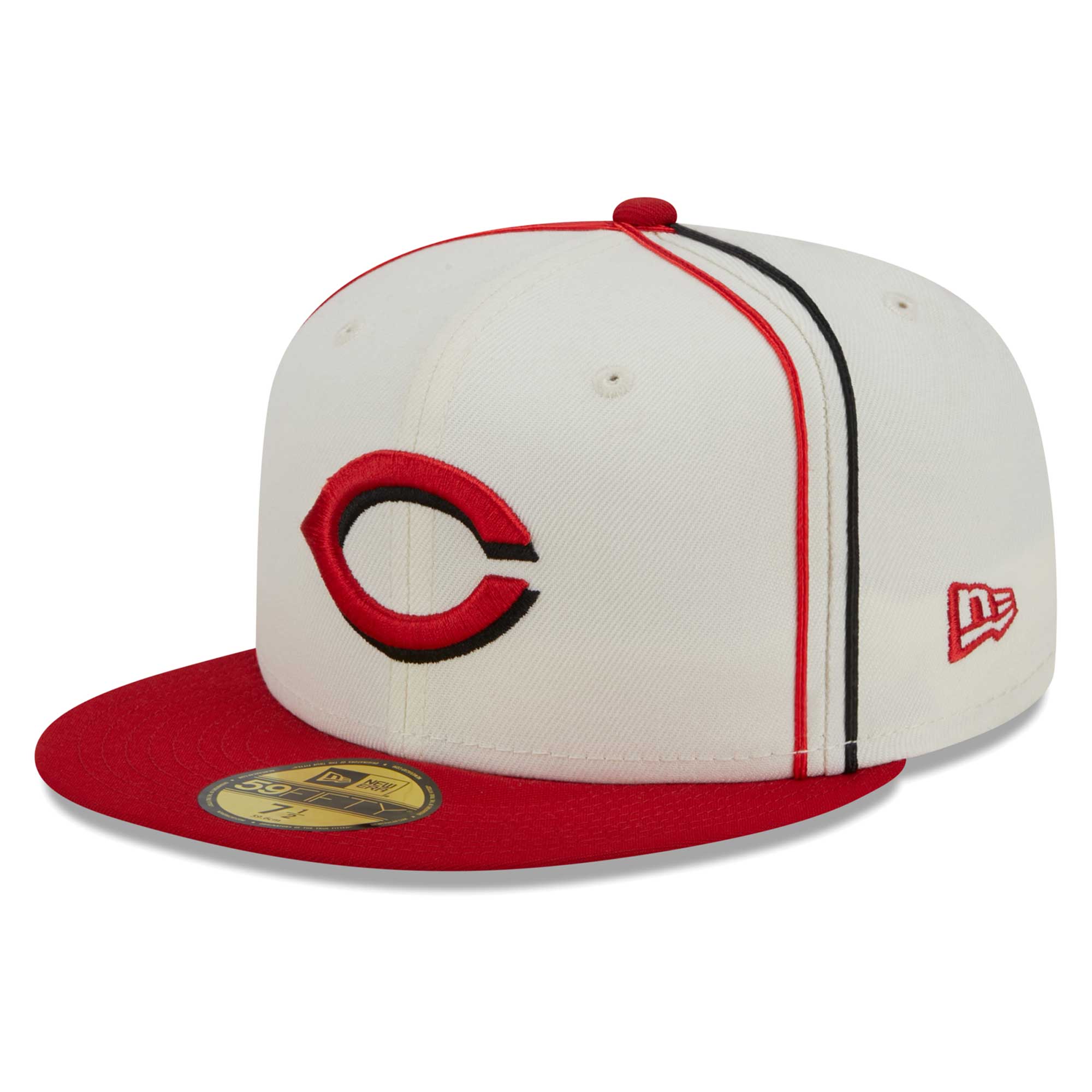 Cincinnati Reds New Era Chrome Sutash 59FIFTY Fitted Hat - Cream/Red