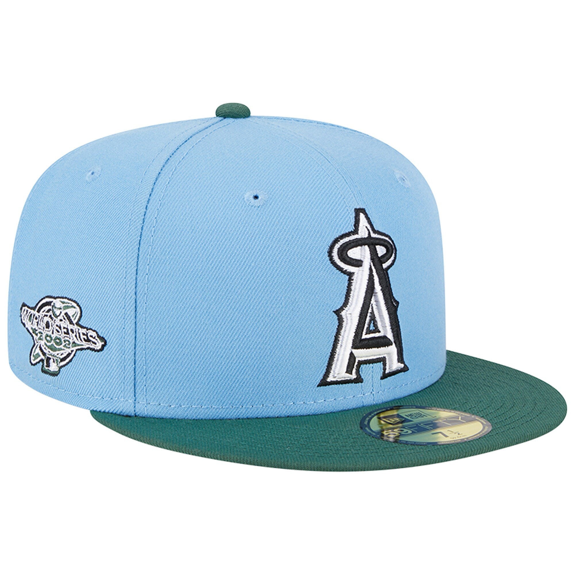 Los Angeles Angels New Era 2002 World Series 59FIFTY Fitted Hat - Sky Blue/Cilantro