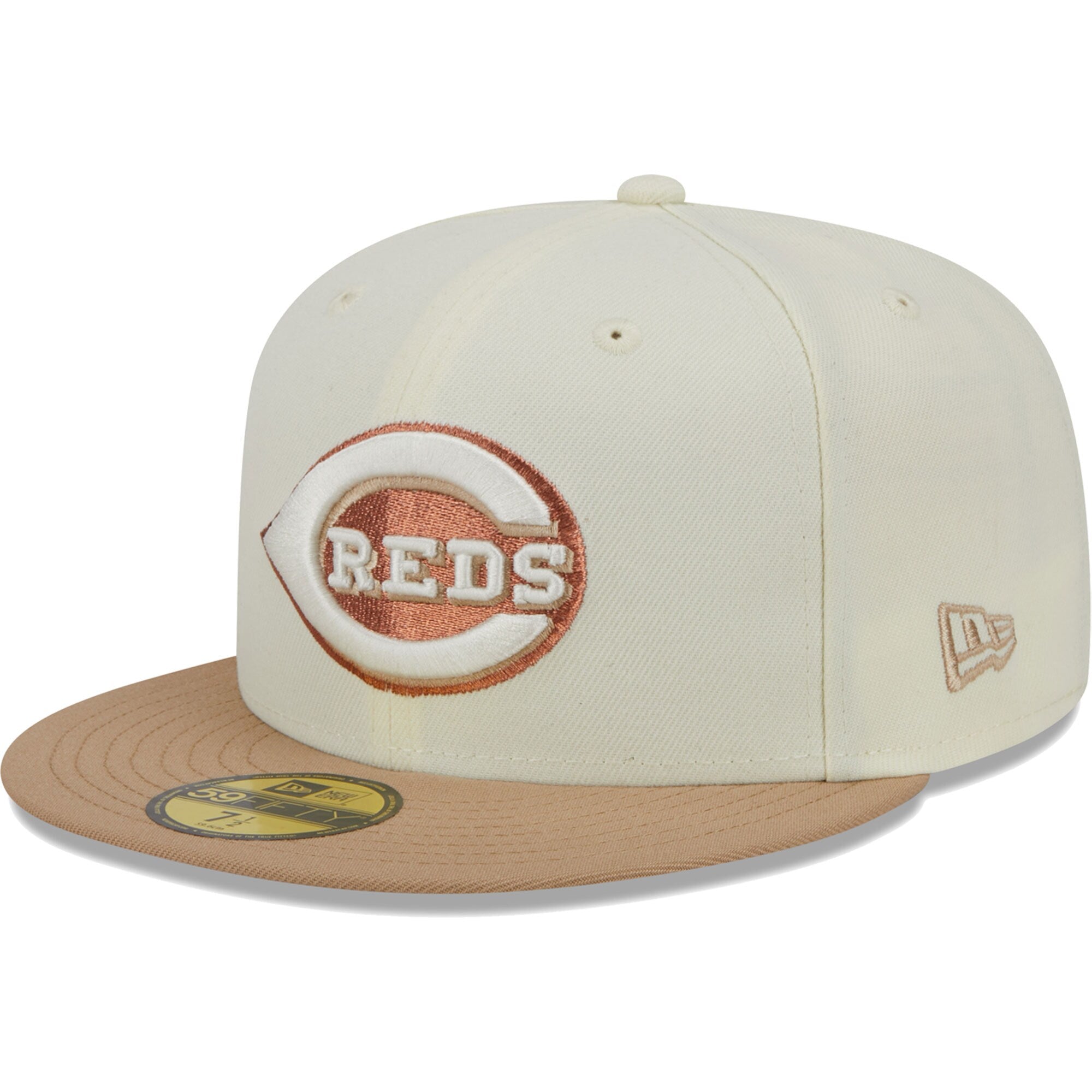Cincinnati Reds New Era Chrome Camel Rust Undervisor 59FIFTY Fitted Hat - Cream