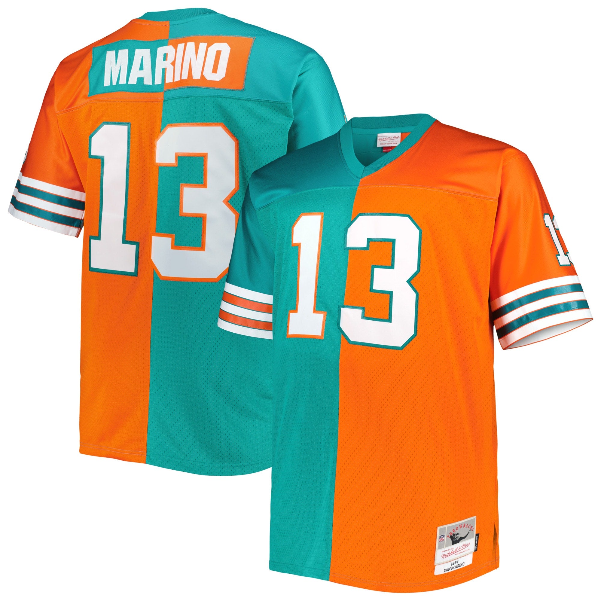 Dan Marino Miami Dolphins Mitchell   Ness Big   Tall Split Legacy Retired Player Replica Jersey   Aqua/Orange