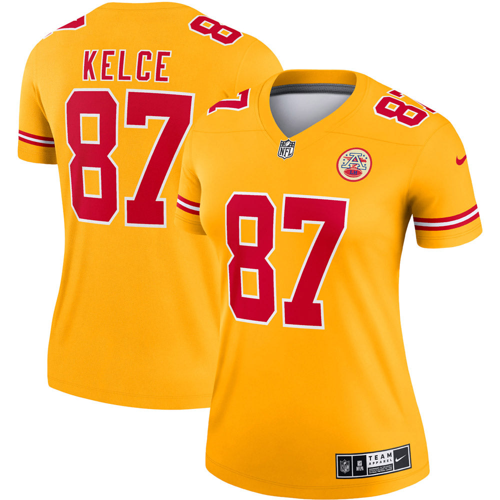 Women s Kansas City Chiefs Travis Kelce Inverted Legend Jersey Gold