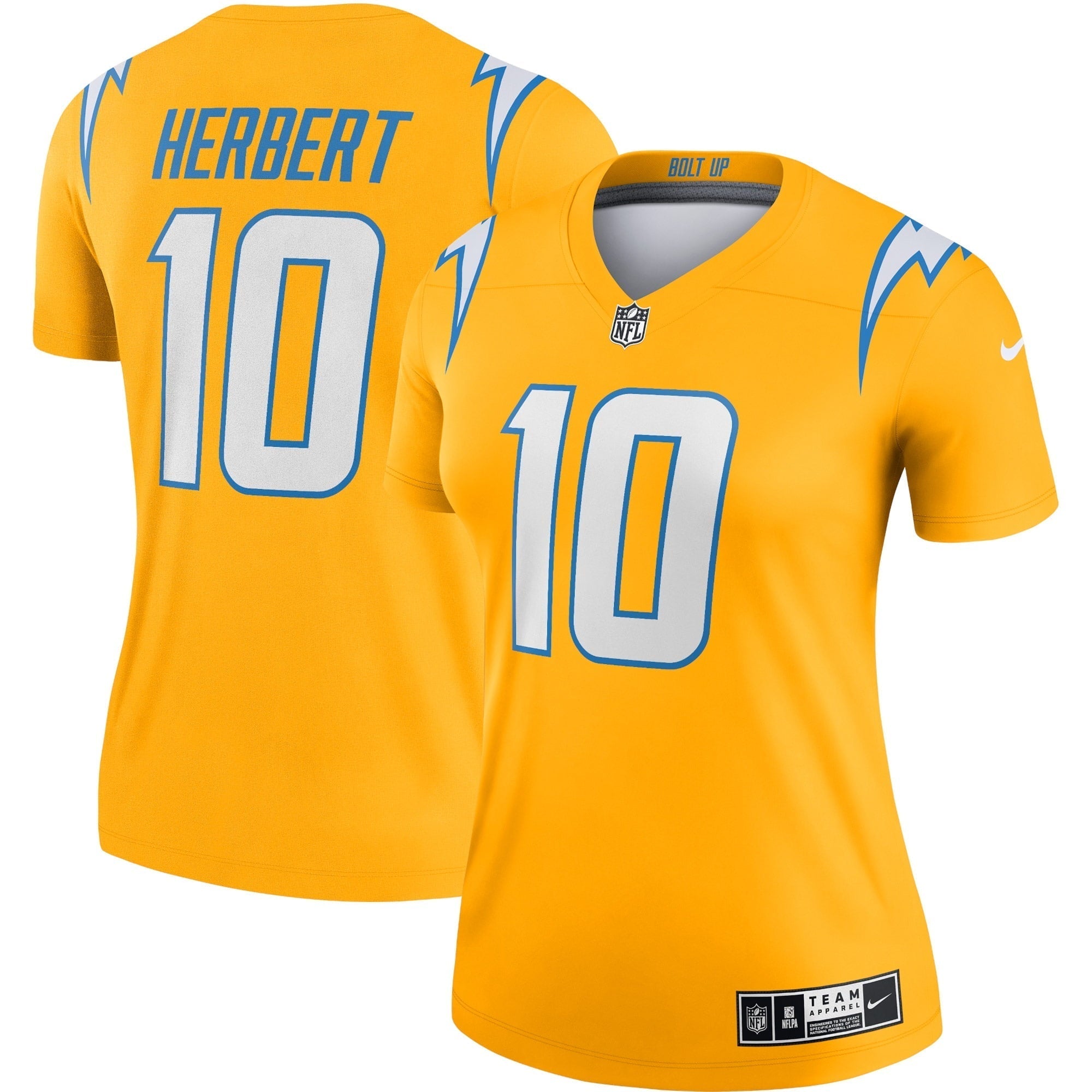 Women s Nike Justin Herbert Gold Los Angeles Chargers Inverted Legend Jersey