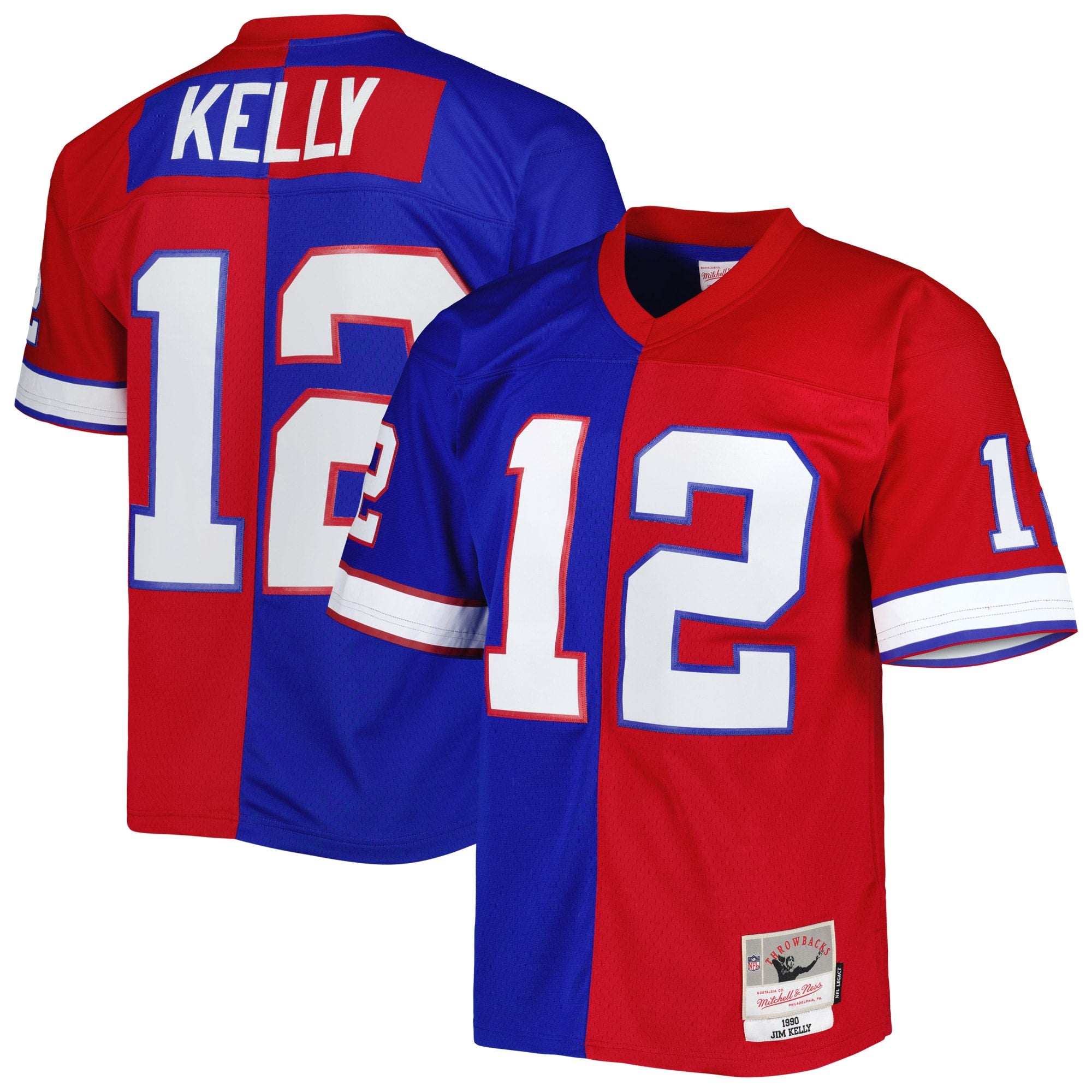 Jim Kelly Buffalo Bills Mitchell   Ness 1990 Split Legacy Replica Jersey   Royal/Red