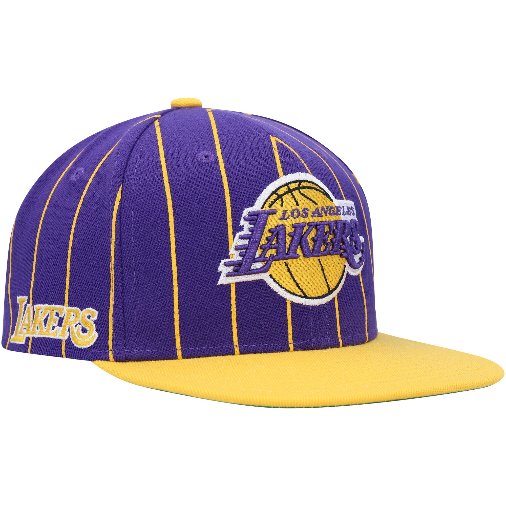 Los Angeles Lakers Mitchell & Ness Hardwood Classics Pinstripe Snapback Hat - Purple/Gold