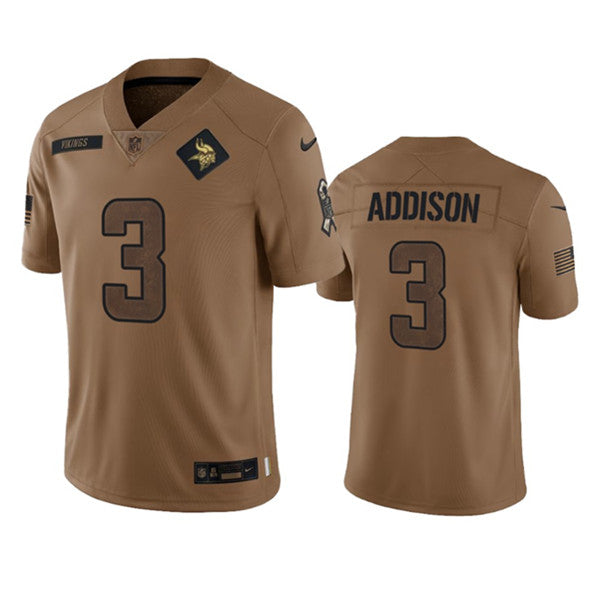 Men s Minnesota Vikings Jordan Addison 2023 Brown Salute To Service Limited Stitched Jersey