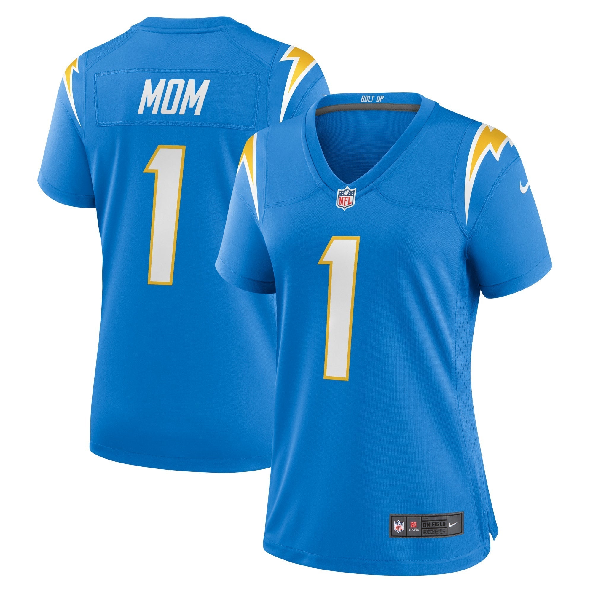Women s Nike Number 1 Mom Powder Blue Los Angeles Chargers Game Jersey