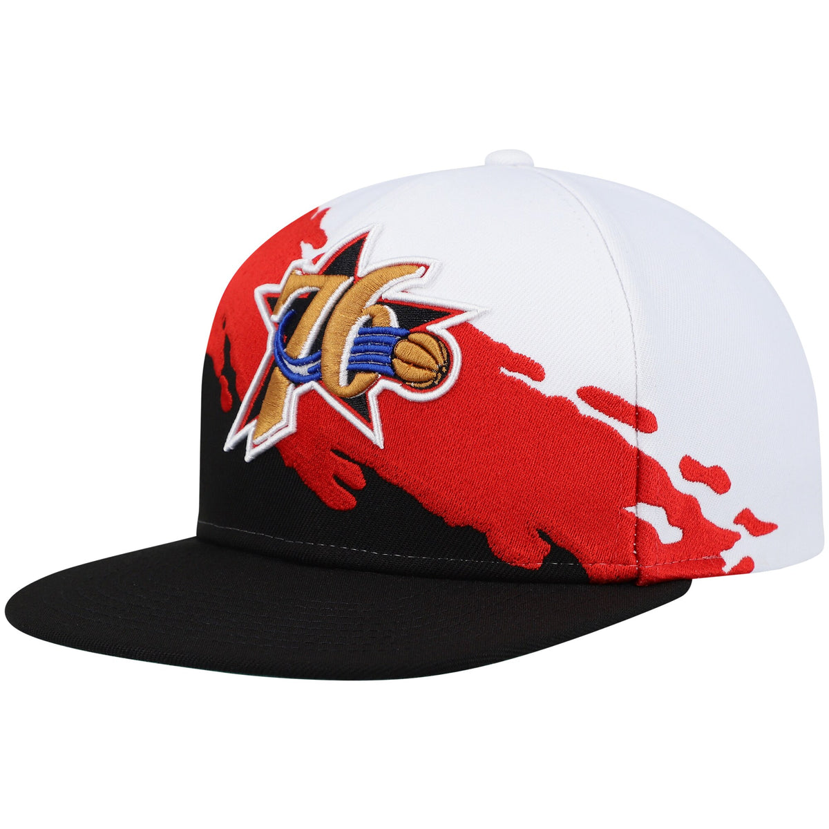 Philadelphia 76ers Mitchell & Ness Hardwood Classics Paintbrush Snapback Hat - White/Black