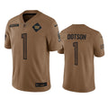Men s Washington Commanders Jahan Dotson 2023 Brown Salute To Service Limited Stitched Jersey