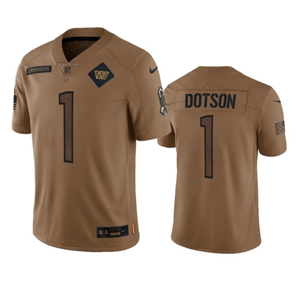 Men s Washington Commanders Jahan Dotson 2023 Brown Salute To Service Limited Stitched Jersey