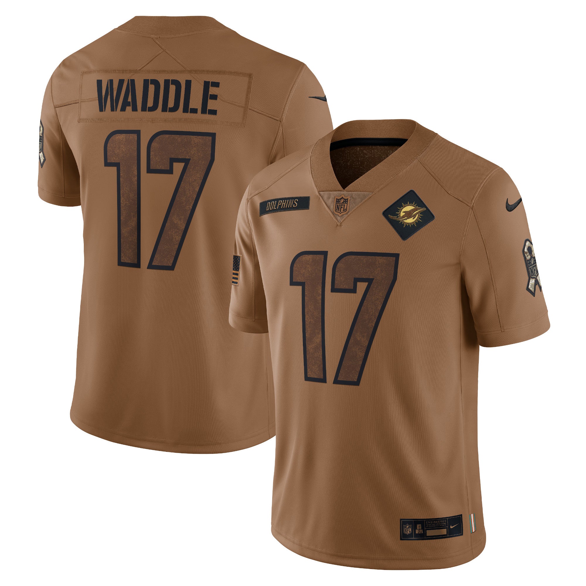 Jaylen Waddle Miami Dolphins Nike 2023 Salute To Service Limited Jersey   Brown