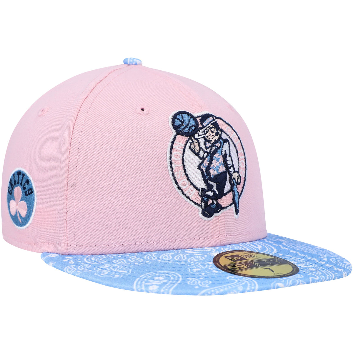 Boston Celtics New Era Paisley Visor 59FIFTY Fitted Hat - Pink/Light Blue