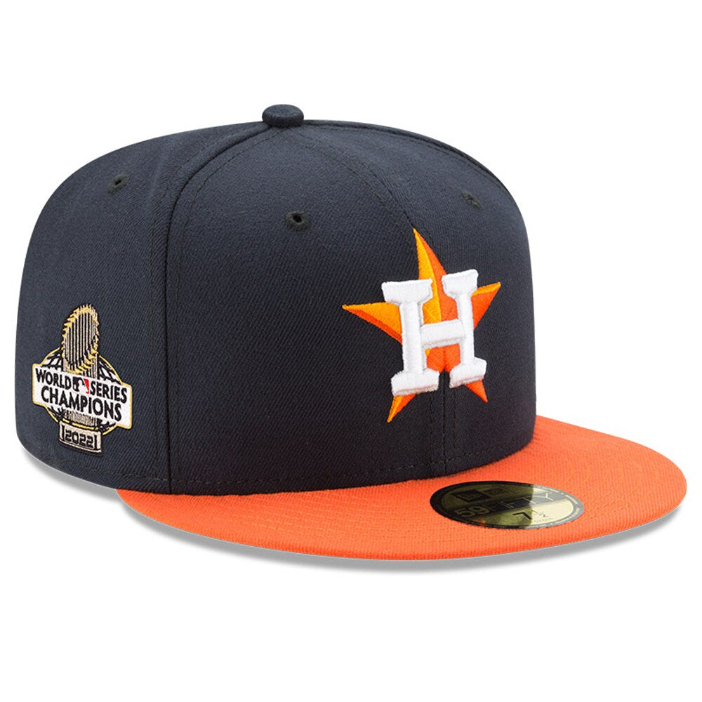 Houston Astros New Era 2022 World Series Champions Road Side Patch 59FIFTY Fitted Hat - Navy/Orange