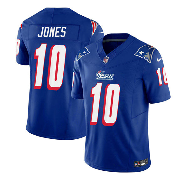 Men s New England Patriots Mac Jones Blue 2023 F.U.S.E. Vapor Limited Stitched Jersey