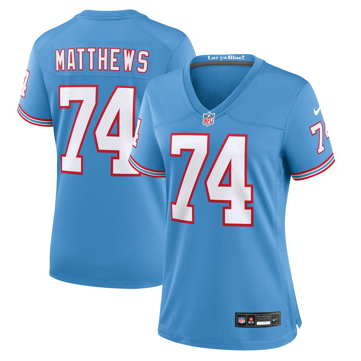 Bruce Matthews Tennessee Titans Nike Women s Oilers Throwback Retired Player Game Jersey   Light Blue