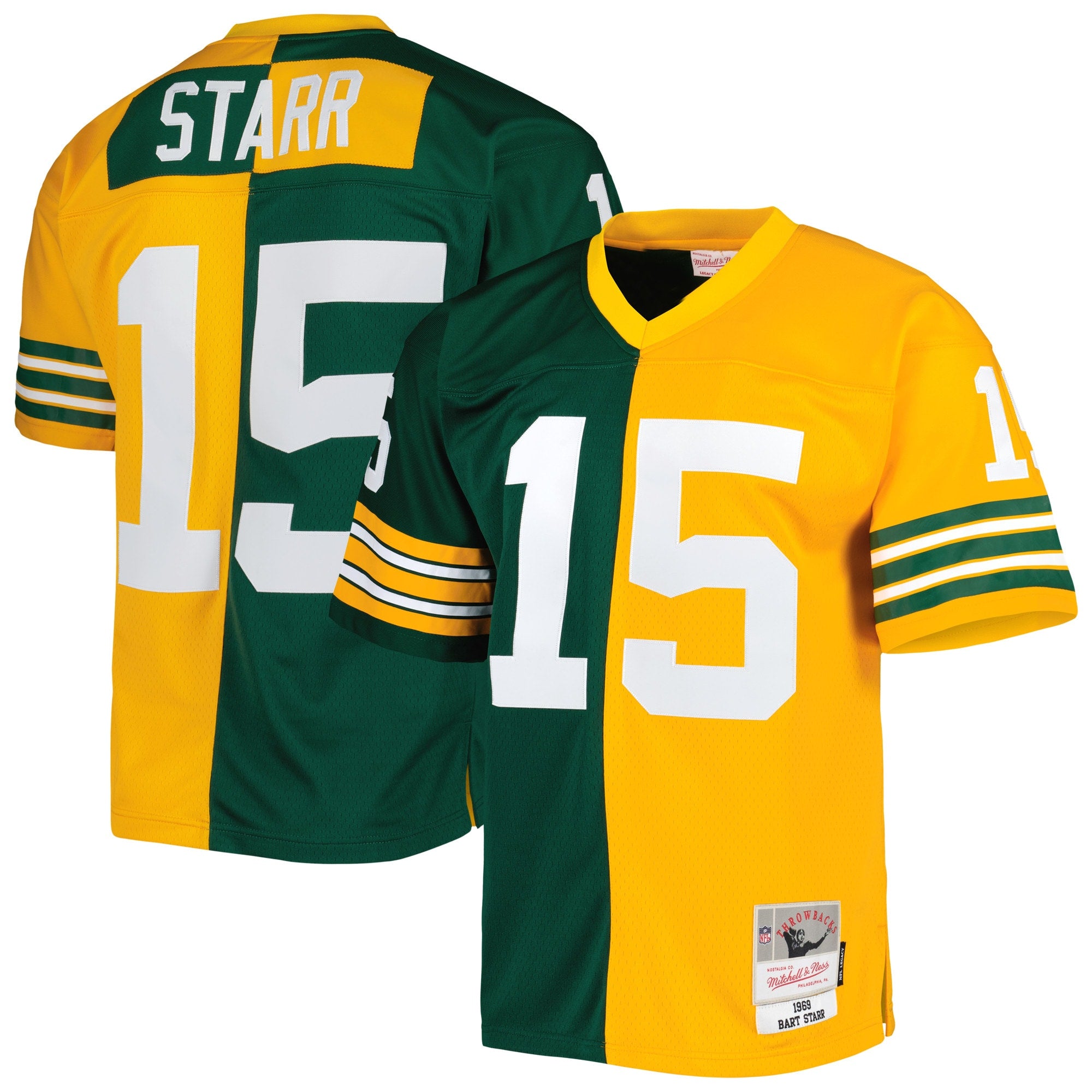 Bart Starr Green Bay Packers Mitchell   Ness 1969 Split Legacy Replica Jersey   Green/Gold