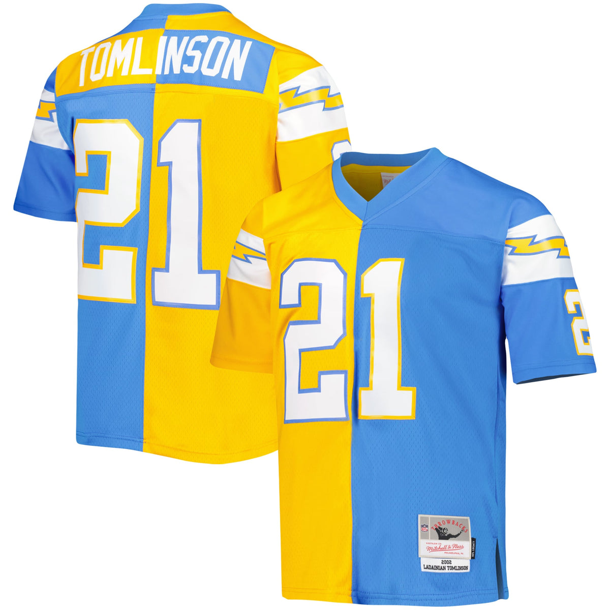 LaDainian Tomlinson Los Angeles Chargers Mitchell   Ness 2002 Split Legacy Replica Jersey   Powder Blue/Gold