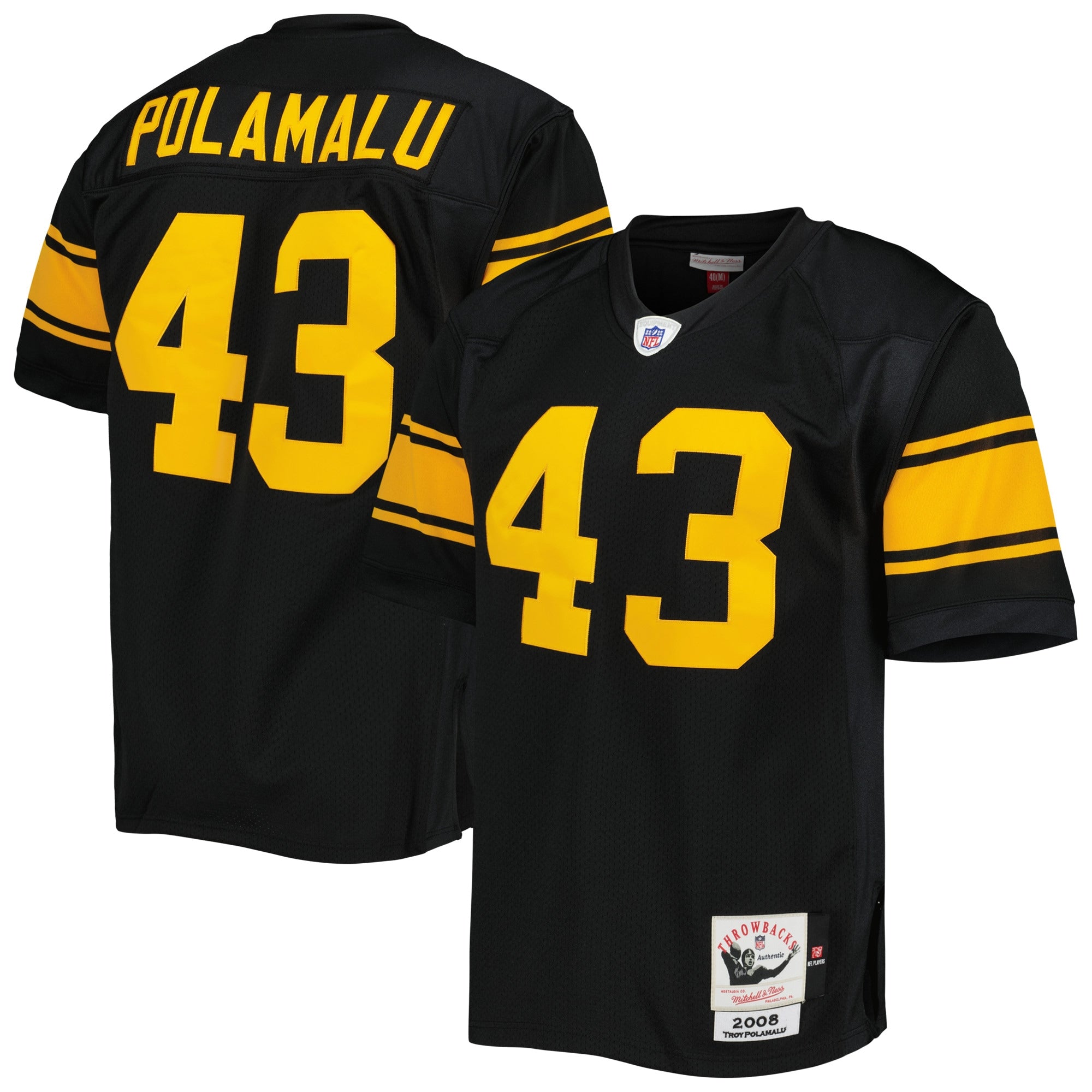 Troy Polamalu Pittsburgh Steelers Mitchell   Ness 2008 Alternate Authentic Retired Player Jersey   Black