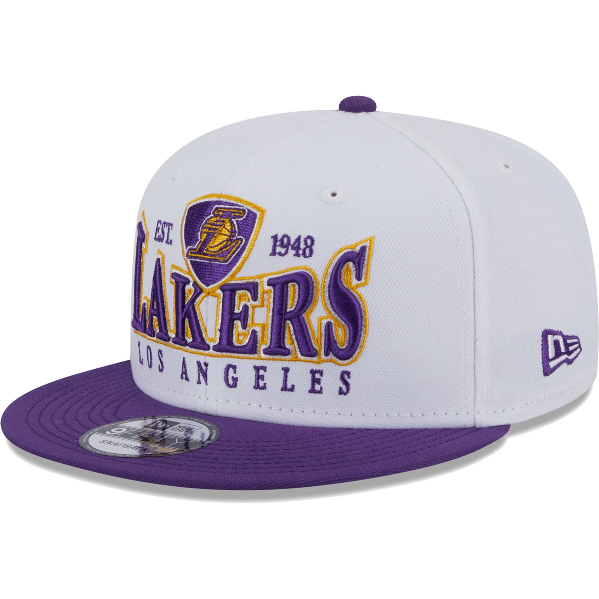 Los Angeles Lakers New Era Crest Stack 9FIFTY Snapback Hat - White/Purple