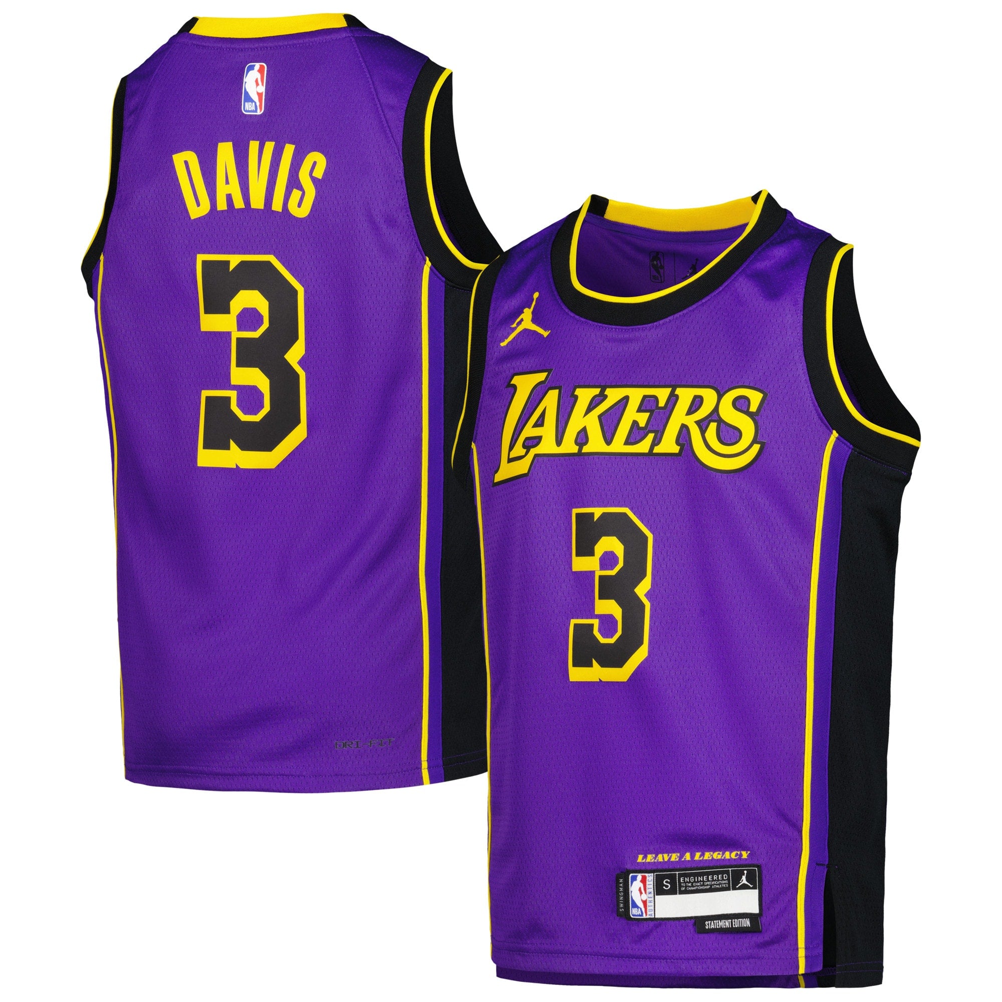 Anthony Davis Los Angeles Lakers Jordans Brand Youth Swingman Jersey - Statement Edition - Purple