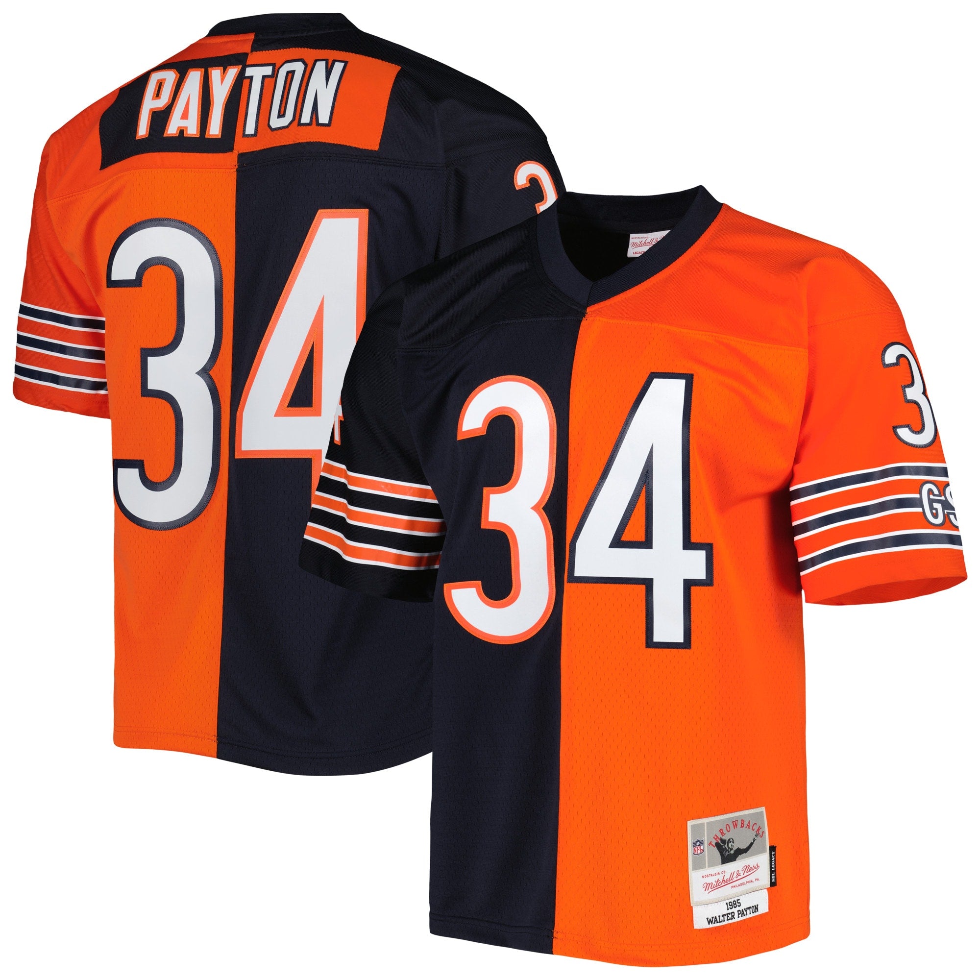 Walter Payton Chicago Bears Mitchell   Ness 1985 Split Legacy Replica Jersey   Navy/Orange
