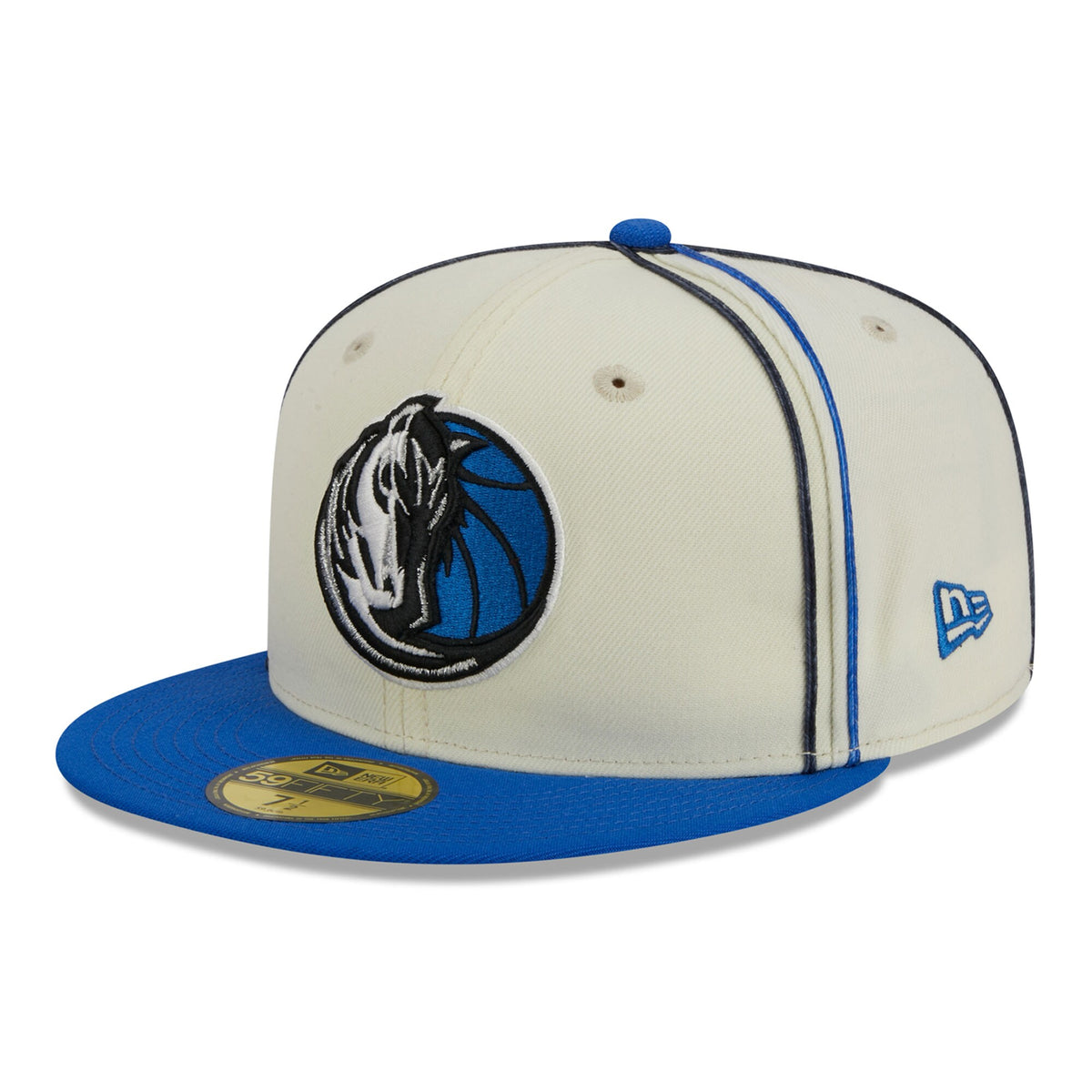 Dallas Mavericks New Era Piping 2-Tone 59FIFTY Fitted Hat - Cream/Blue