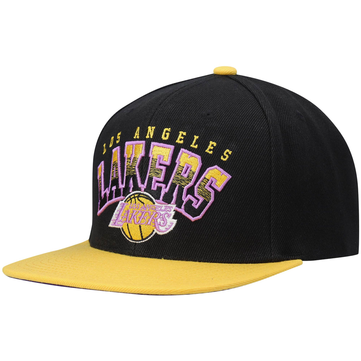 Los Angeles Lakers Mitchell & Ness Hardwood Classics Gradient Wordmark Snapback Hat - Black/Gold