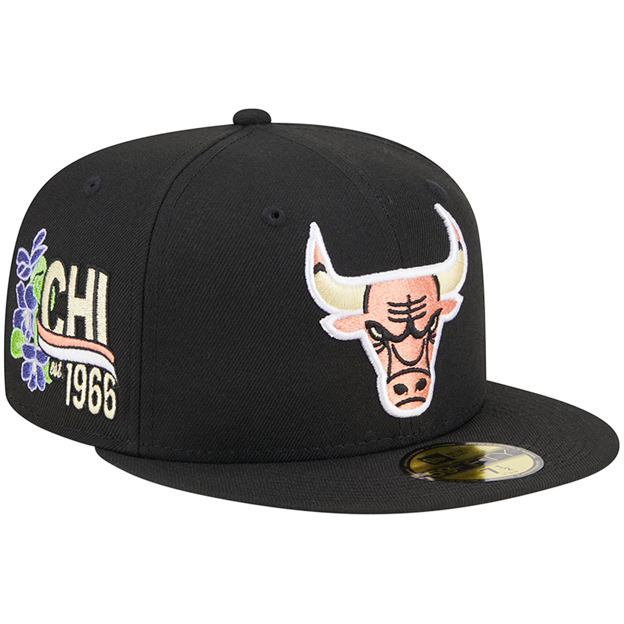 Chicago Bulls New Era Floral Side 59FIFTY Fitted Hat - Black