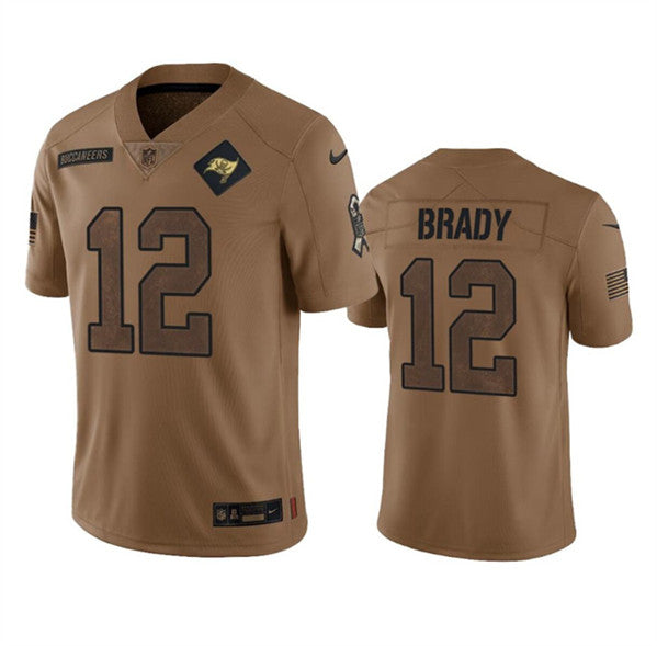 Men s Tampa Bay Buccaneers Tom Brady 2023 Brown Salute To Service Limited  Stitched Jerseys