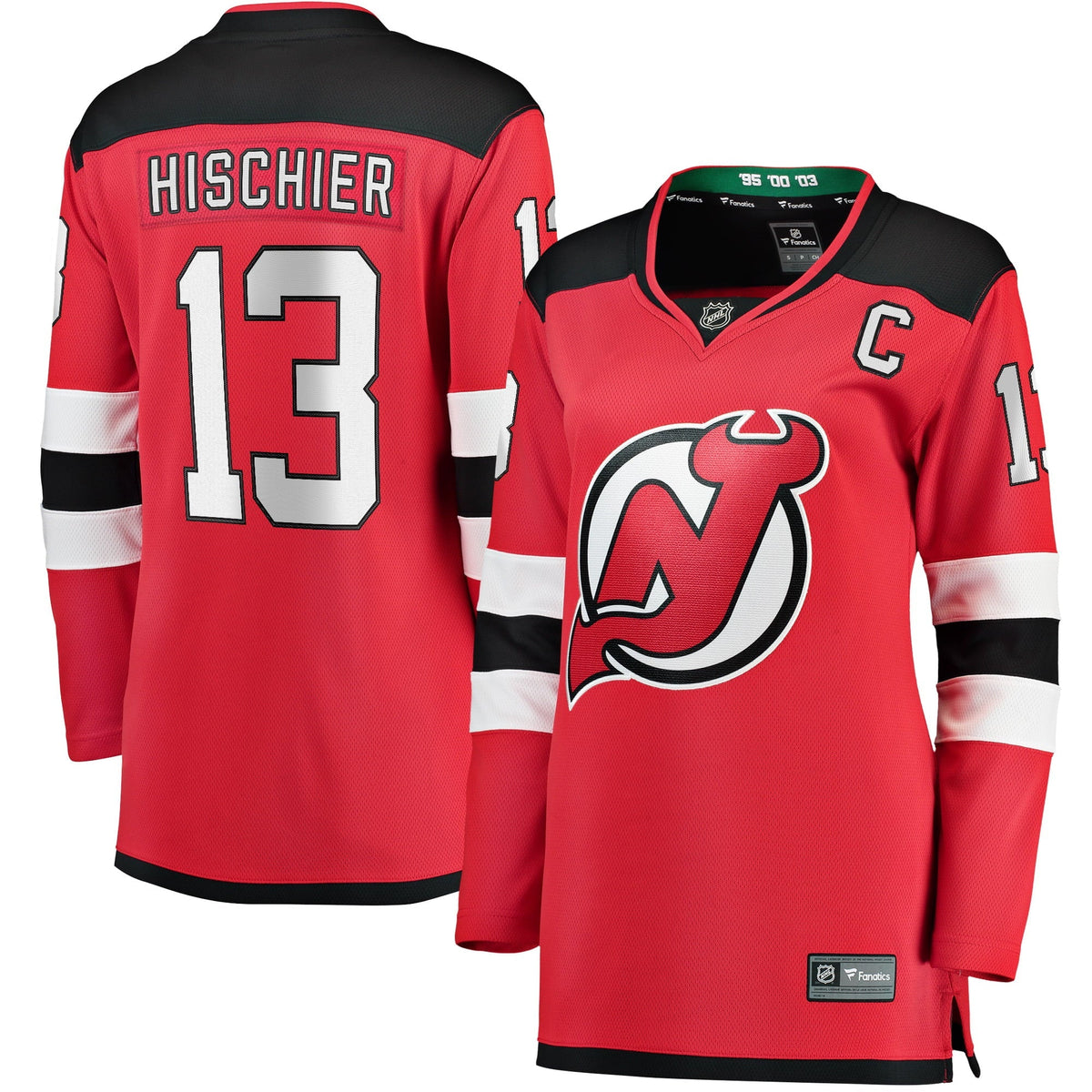Women's Fanatics Branded Nico Hischier Red New Jersey Devils Captain Patch Home Breakaway Jersey