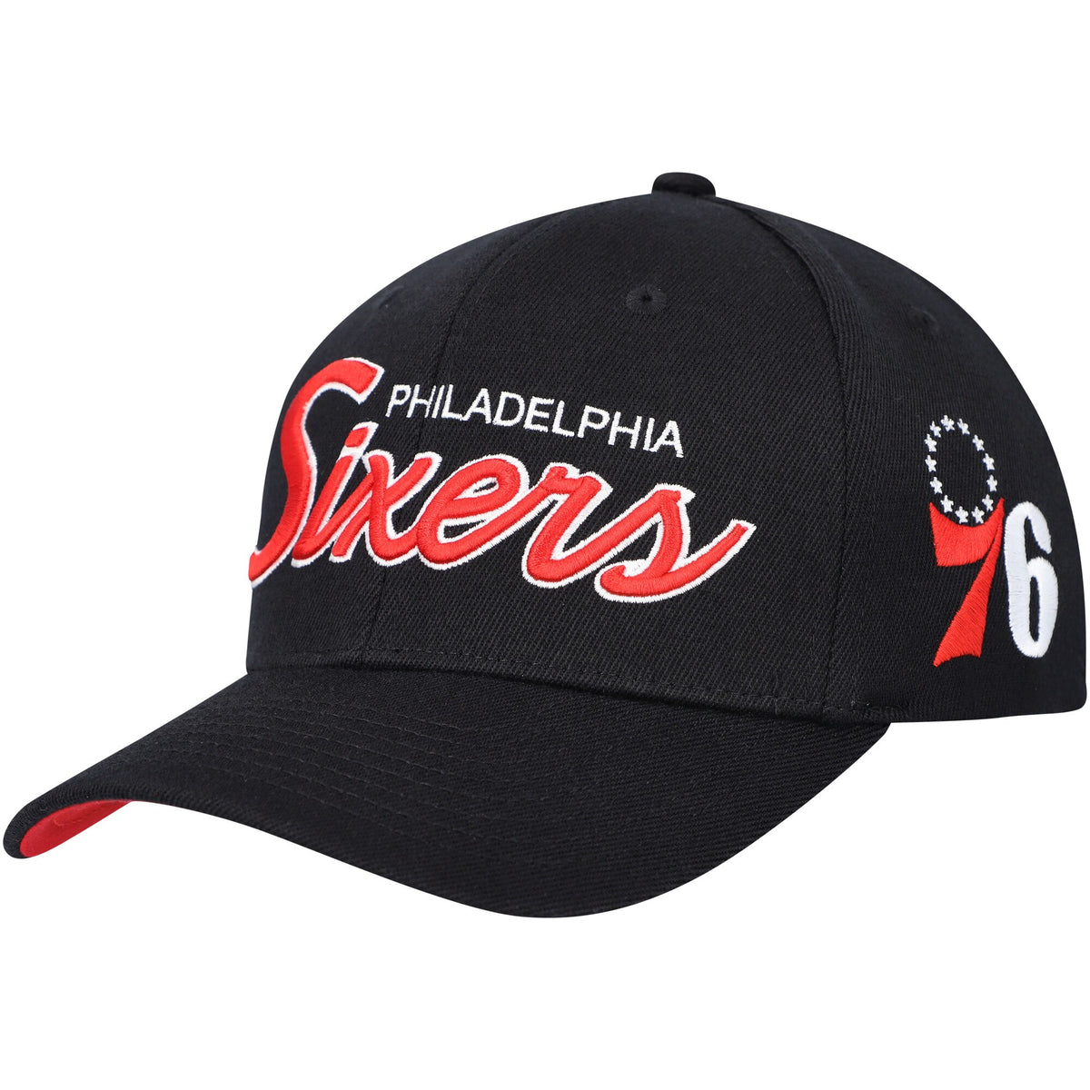 Philadelphia 76ers Mitchell & Ness MVP Team Script 2.0 Stretch-Snapback Hat - Black