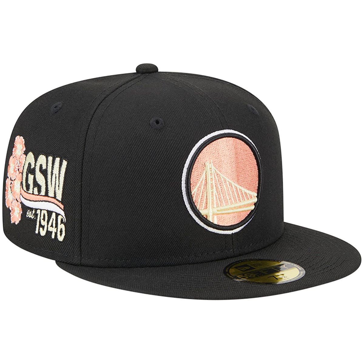 Golden State Warriors New Era Floral Side 59FIFTY Fitted Hat - Black