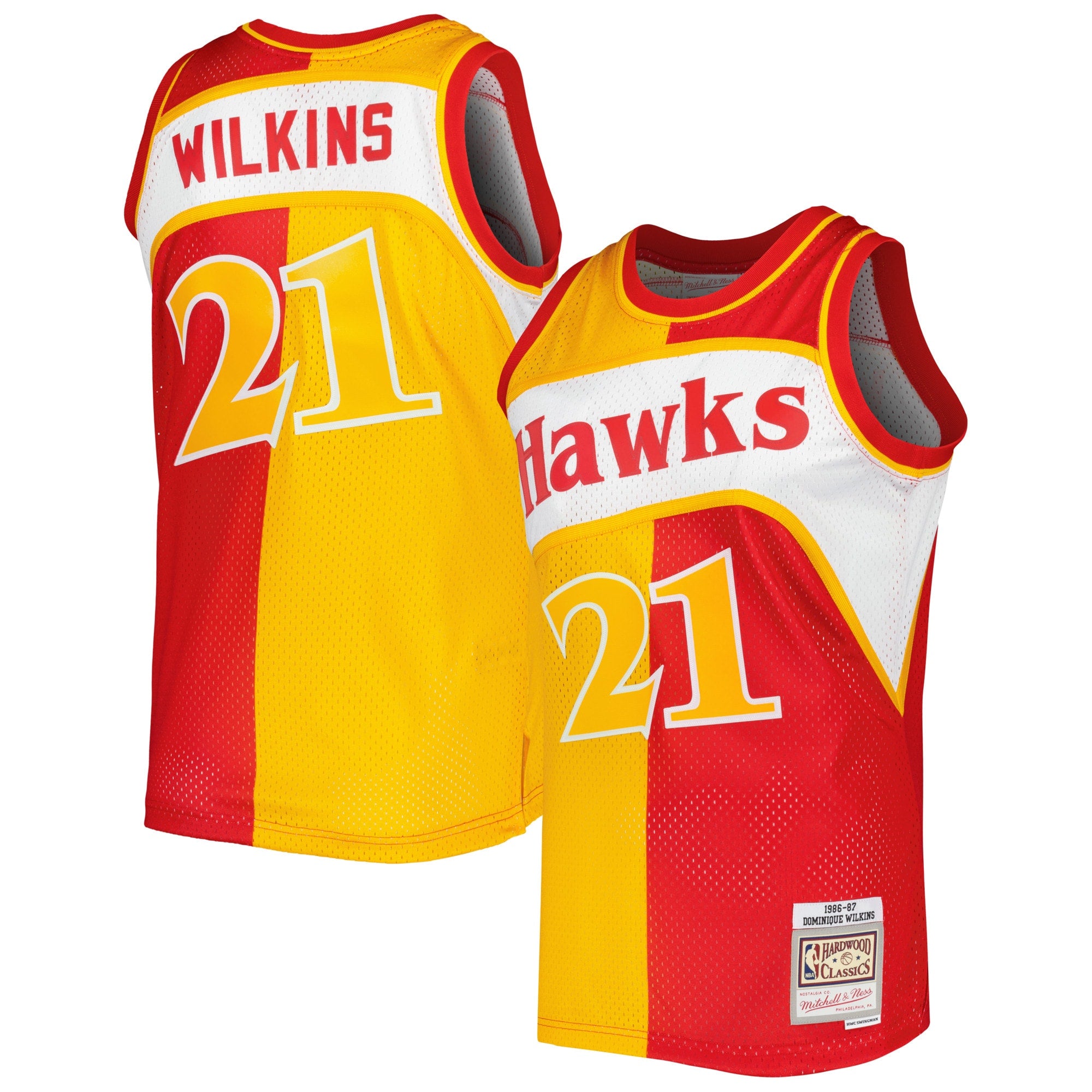 Dominique Wilkins Atlanta Hawks, NBA Jerseys Mitchell & Ness Hardwood Classics 1986/87 Split Swingman Jersey - Yellow/Red