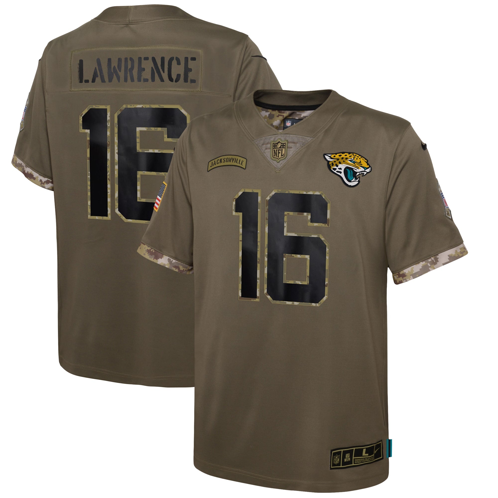 Trevor Lawrence Jacksonville Jaguars Nike Youth 2022 Salute To Service Player Limited Jersey   Olive