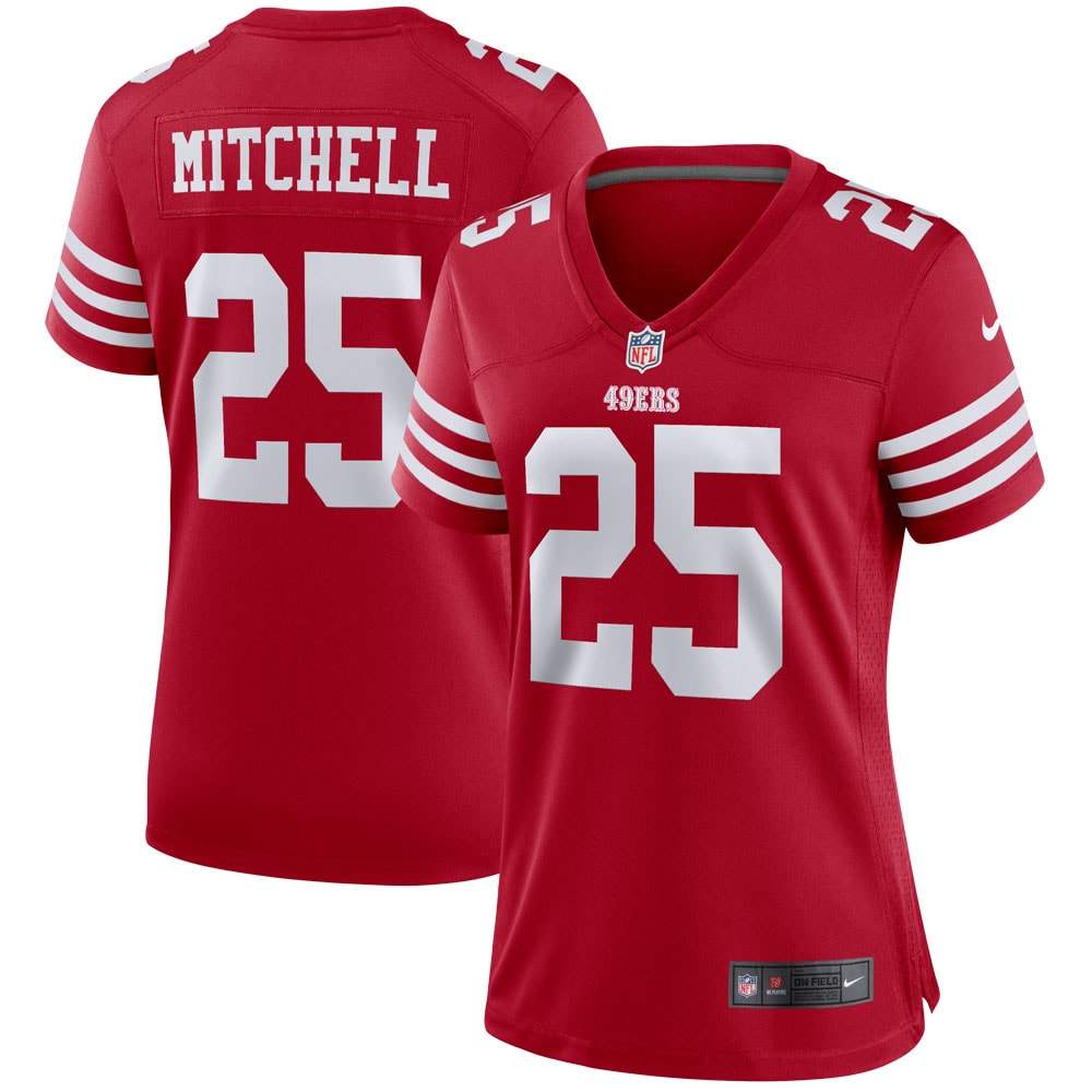 Women s Nike Elijah Mitchell Scarlet San Francisco 49ers Team Player Game Jersey