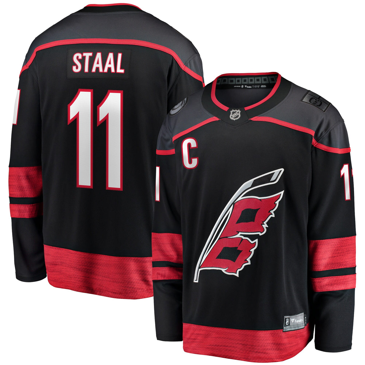 Jordans Staal Carolina Hurricanes Fanatics Branded Home Captain Patch Breakaway Player Jersey - Black