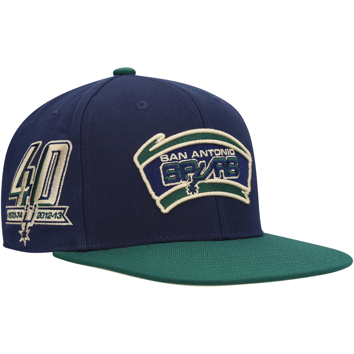San Antonio Spurs Mitchell & Ness 40th Anniversary Hardwood Classics Grassland Fitted Hat - Navy/Green