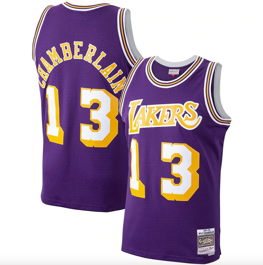 Men's Los Angeles Lakers Wilt Chamberlain Mitchell & Ness Purple 1971-72 Hardwood Classics Swingman Player Jersey