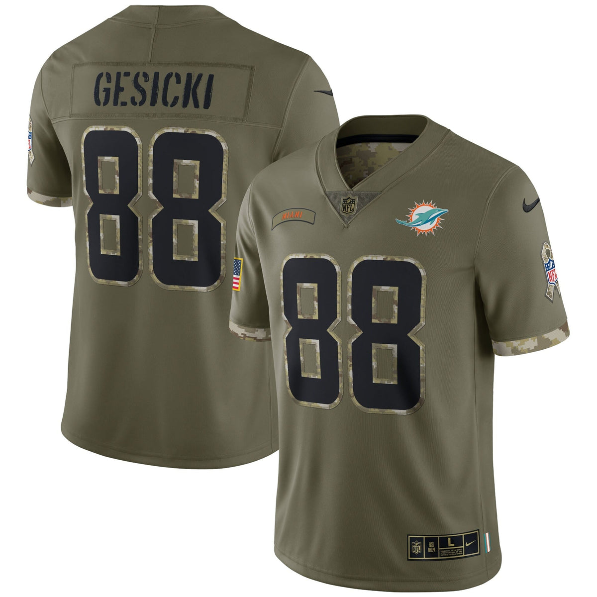Men s Nike Mike Gesicki Olive Miami Dolphins 2022 Salute To Service Limited Jersey